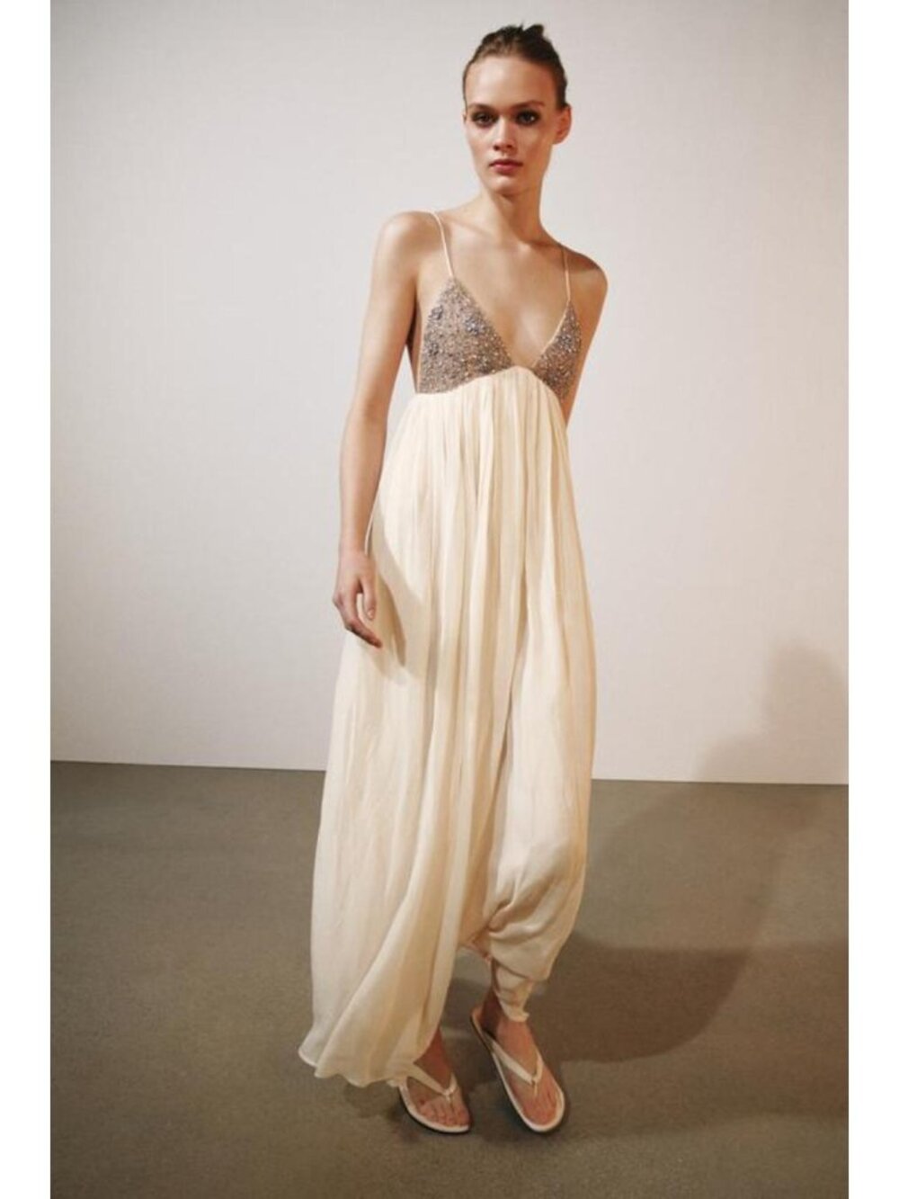 Zara Ivory Maxi Dress with Beaded Bodice